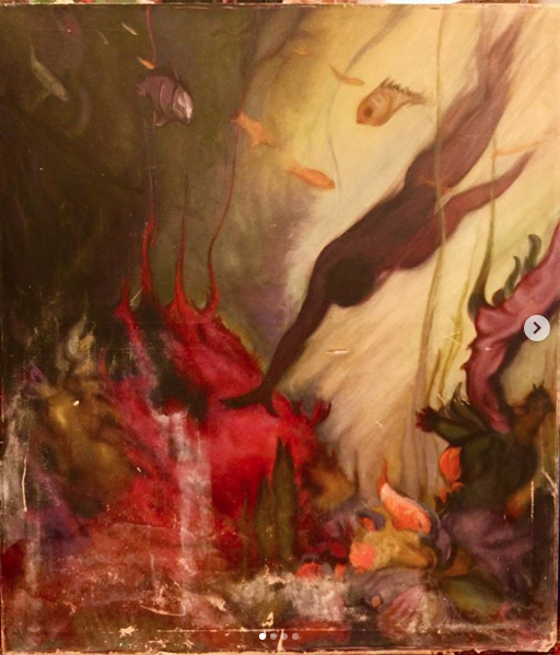20th Century fantasy scene oil painting of a pearl diver