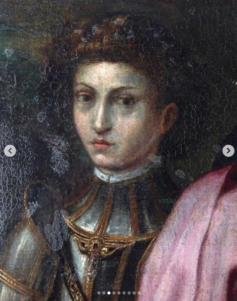 1550's Florentine school Old Master painting of Saint Michael in a suit of armor possibly Ugolino Martelli