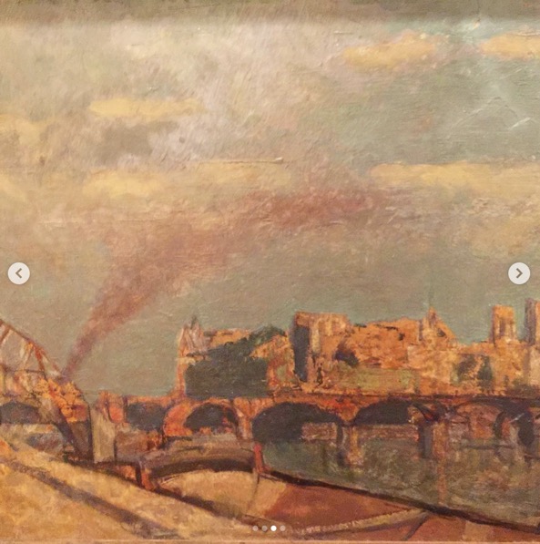 19th Century or early 20th Century French landscape painting of Paris, Ile de Cite, Notre Dame